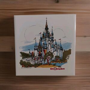Vintage Walt Disney World Collectible Trivet, Wall Tile, Castle 6” White Square
